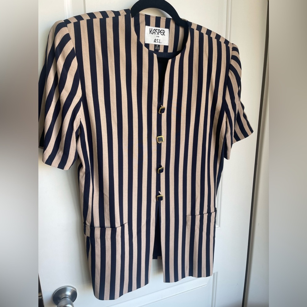 Vintage Kasper For ASL Top 80s Stripe Navy Blue Suit Jacket